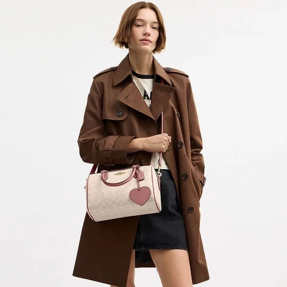 NWT Coach Rowan Satchel Bag In Signature Canvas With Heart Charm CDB21 - Picture 3 of 13